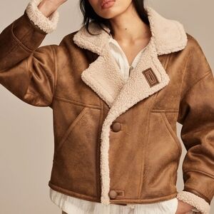 Lucky Brand Faux Shearling Moto Jacket In Cognac